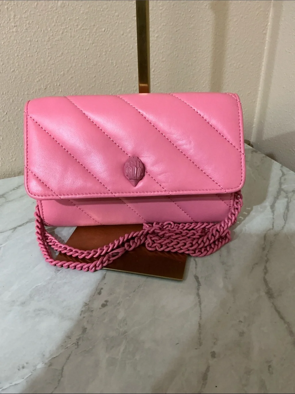 Kurt Geiger London Soho Drench leather wallet on a chain quilted vibrant pink 🤩